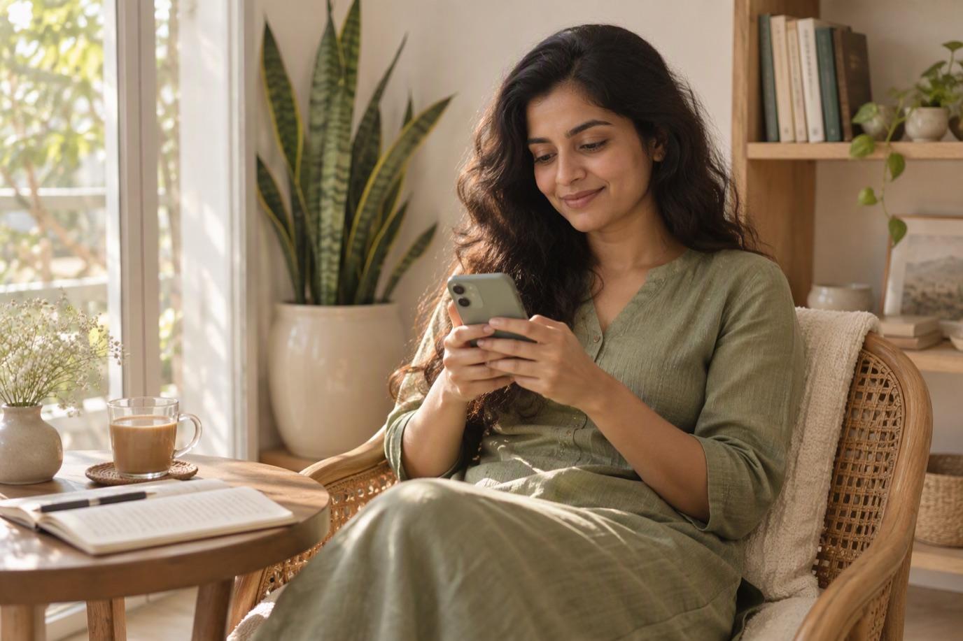 A creator replying to a paid question from her phone at home